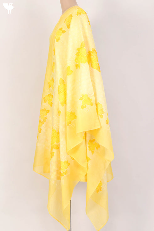 Chanderi Silk Kurta With Dupatta In Golden Yellow Floral Block Print