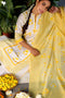 Chanderi Silk Kurta With Dupatta In Golden Yellow Floral Block Print