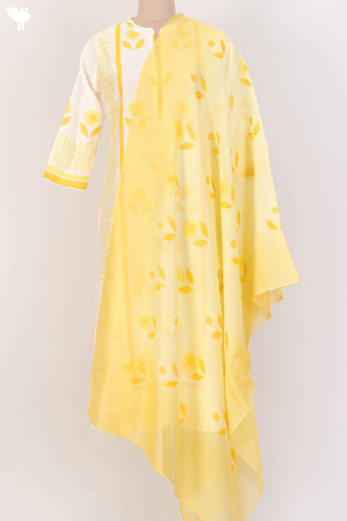 Chanderi Silk Kurta With Dupatta In Golden Yellow Floral Block Print
