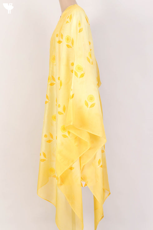 Chanderi Silk Kurta With Dupatta In Golden Yellow Floral Block Print