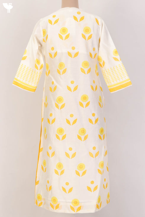 Chanderi Silk Kurta With Dupatta In Golden Yellow Floral Block Print