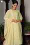 Chanderi Silk Kurta With Dupatta In Golden Yellow Floral Block Print