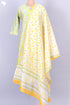 Chanderi Silk Kurta With Dupatta In Golden Yellow Floral Block Print