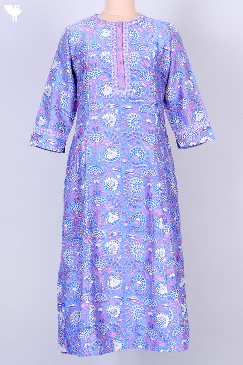 Chanderi Silk Kurta With Dupatta In Golden Yellow Floral Block Print