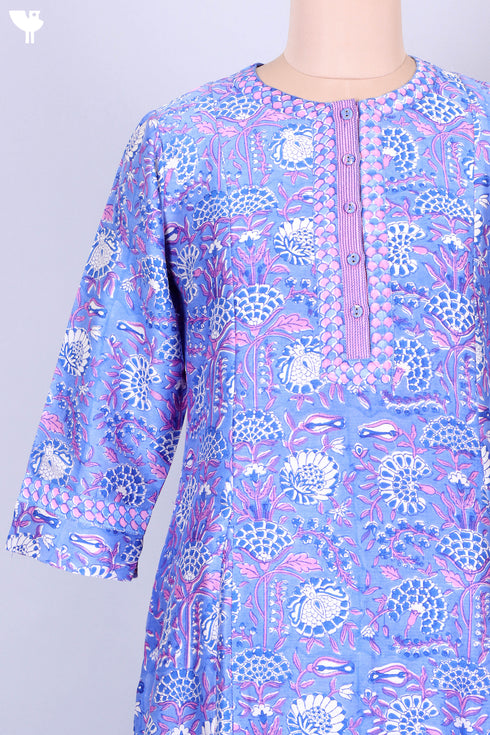 Chanderi Silk Kurta With Dupatta In Golden Yellow Floral Block Print