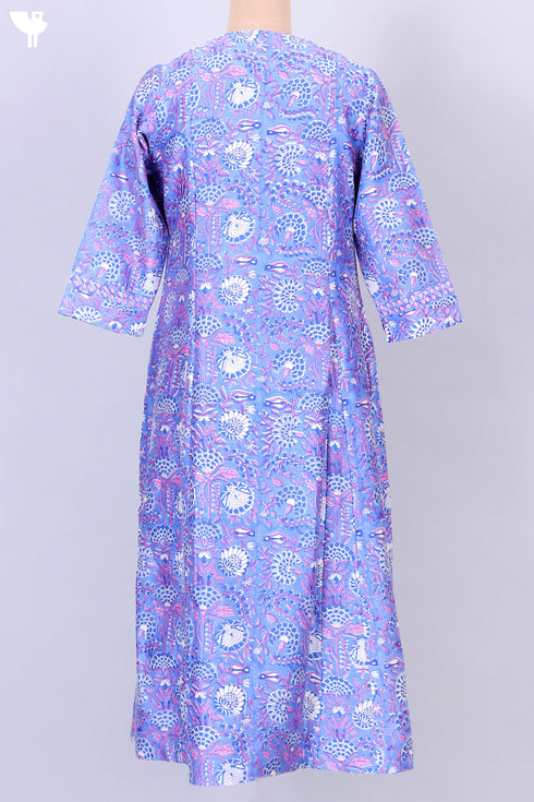 Chanderi Silk Kurta With Dupatta In Golden Yellow Floral Block Print