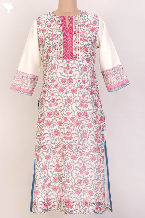 Chanderi Silk Kurta And Dupatta With Floral Block Print