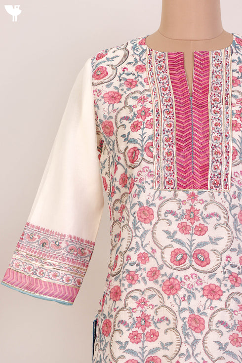 Chanderi Silk Kurta And Dupatta With Floral Block Print