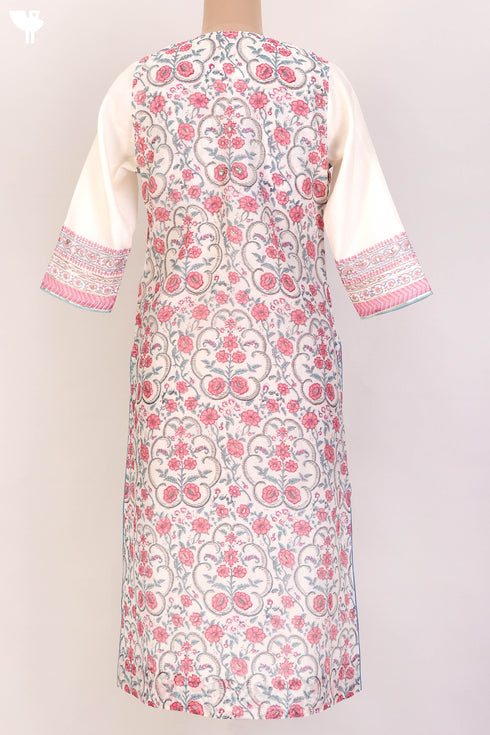 Chanderi Silk Kurta And Dupatta With Floral Block Print