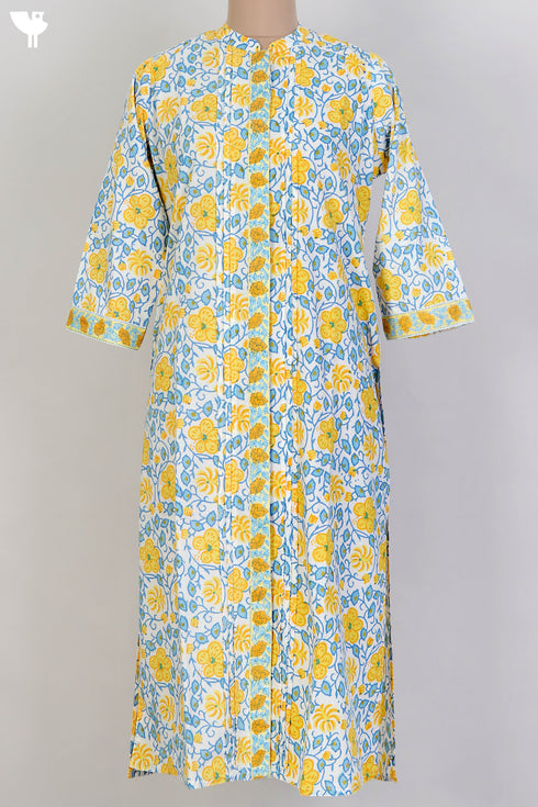 Bizzy Lizzy Kurta With Kota Doria Dupatta Set in Floral Block Print