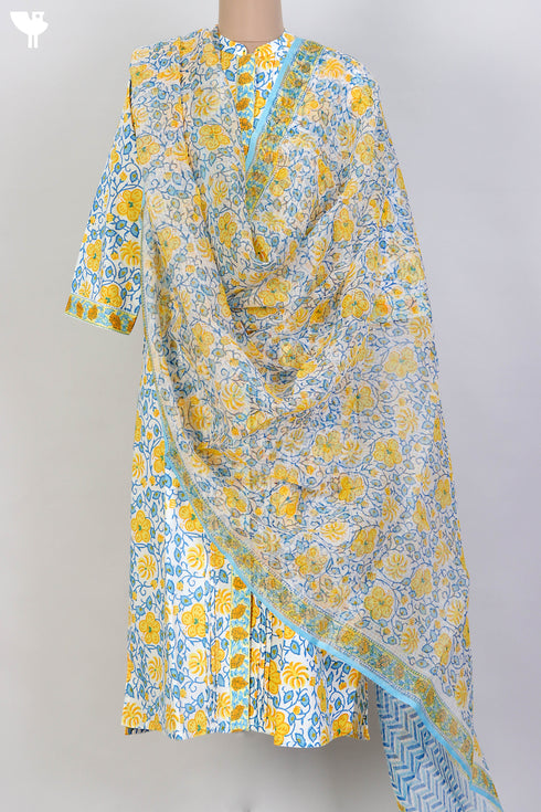 Bizzy Lizzy Kurta With Kota Doria Dupatta Set in Floral Block Print
