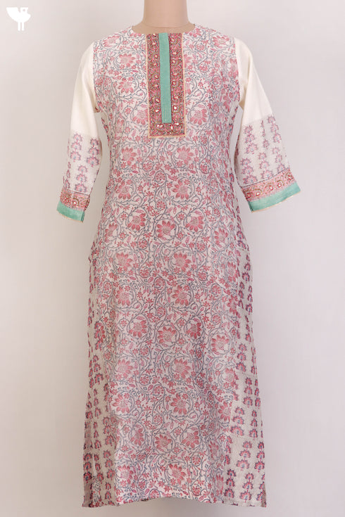 Chanderi Silk Kurta and Dupatta In Floral Block Print with Embroidery