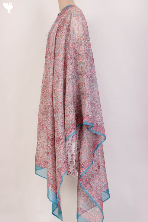 Chanderi Silk Kurta and Dupatta In Floral Block Print with Embroidery