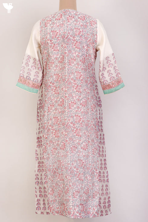 Chanderi Silk Kurta and Dupatta In Floral Block Print with Embroidery