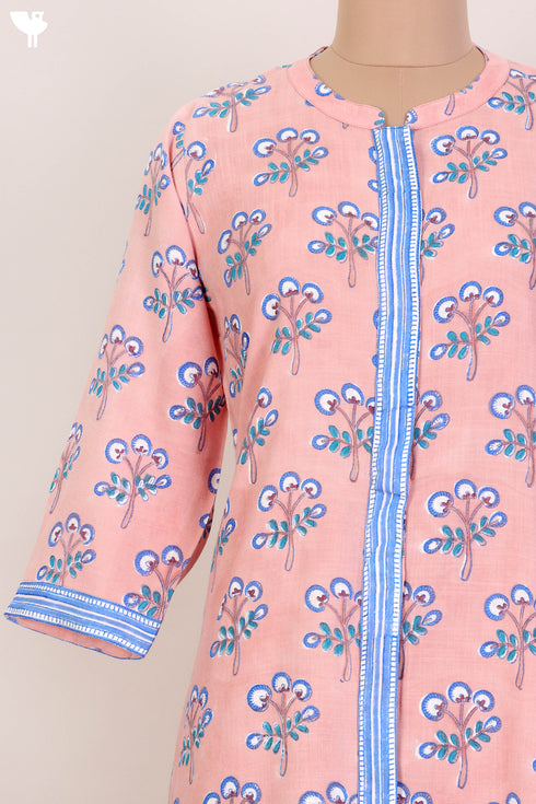 Slub Rayon Kurta With Chiffon Dupatta In Floral Block Print