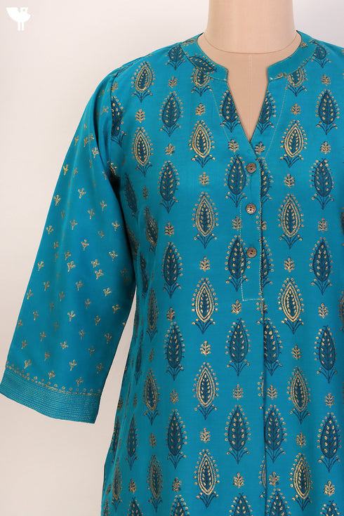 Cotton Silk Kurta With Chanderi SilkDupatta In Floral Block Print