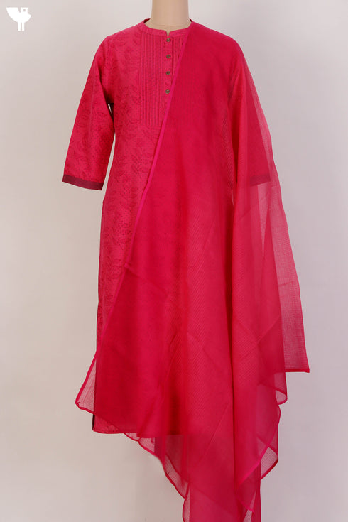Khaadi Cotton Kurta With Kota Doria Dupatta With Block Print