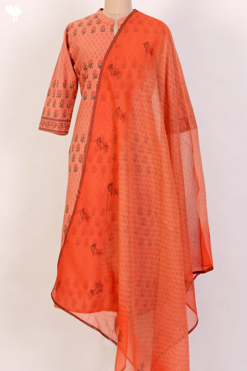 Khaadi Cotton Kurta And Kota Doria Dupatta Set In Floral Block Print