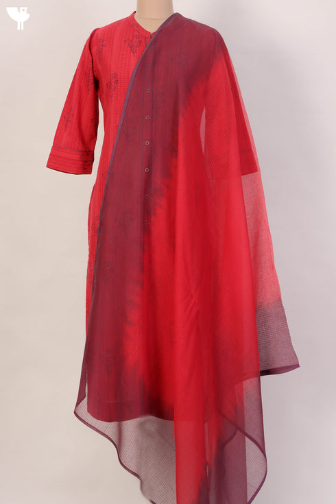 Khaadi Cotton Kurta And Kota Doria Dupatta Set In Floral Block Print