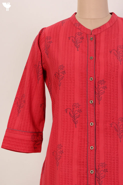 Khaadi Cotton Kurta And Kota Doria Dupatta Set In Floral Block Print