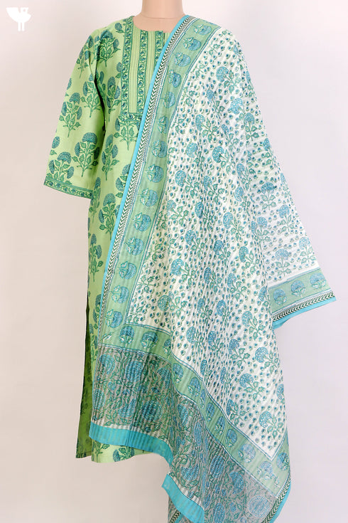 Cotton Tussar Kurta And Maheshwari Dupatta Set In Floral Block Print