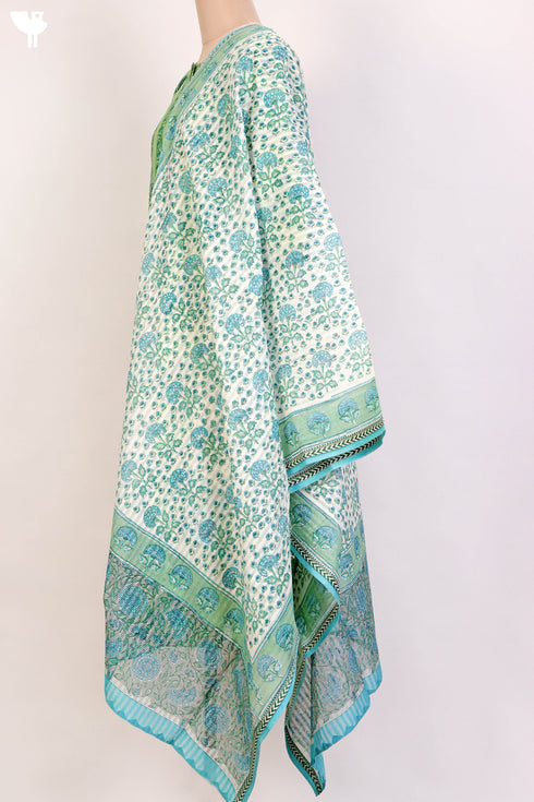 Cotton Tussar Kurta And Maheshwari Dupatta Set In Floral Block Print