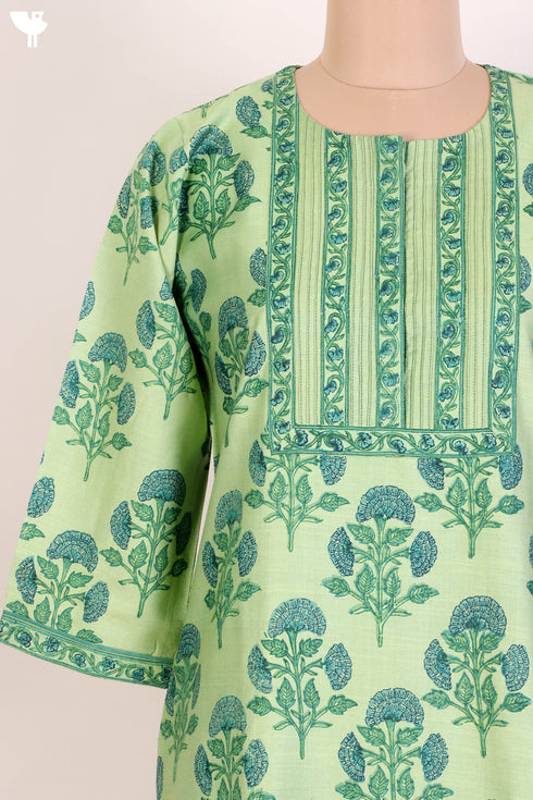 Cotton Tussar Kurta And Maheshwari Dupatta Set In Floral Block Print