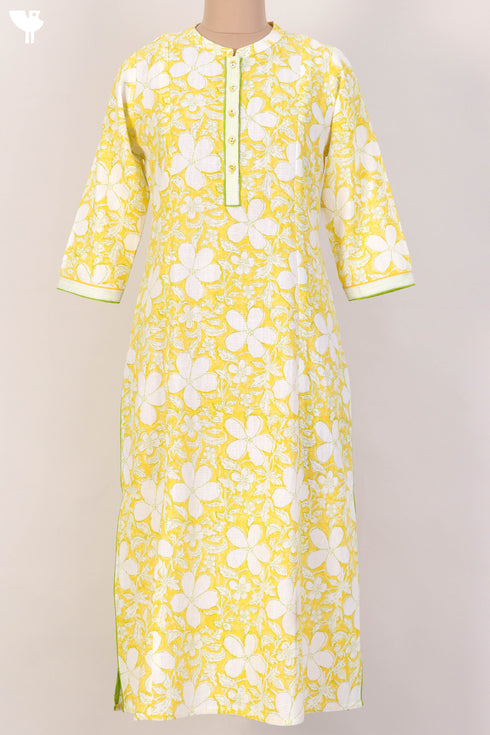 Khaadi Cotton KurtaAnd Kota Doria Dupatta With Floral Block Print