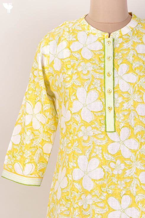 Khaadi Cotton KurtaAnd Kota Doria Dupatta With Floral Block Print