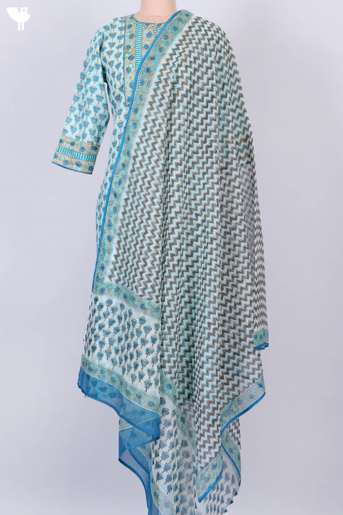 Mulmul Cotton Kurta and Kota Doria Dupatta In Floral Block Print
