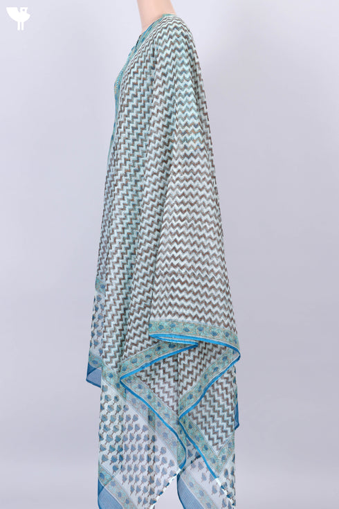 Mulmul Cotton Kurta and Kota Doria Dupatta In Floral Block Print