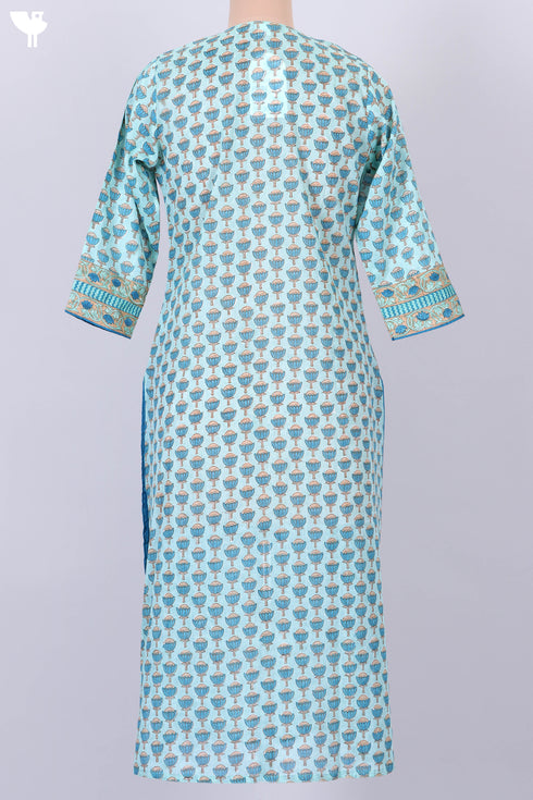 Mulmul Cotton Kurta and Kota Doria Dupatta In Floral Block Print