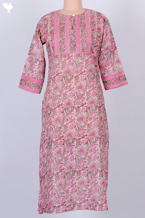 Mulmul Cotton Kurta and Kota Doria Dupatta In Floral Block Print