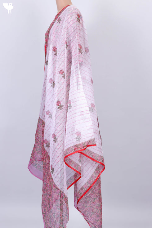 Mulmul Cotton Kurta and Kota Doria Dupatta In Floral Block Print