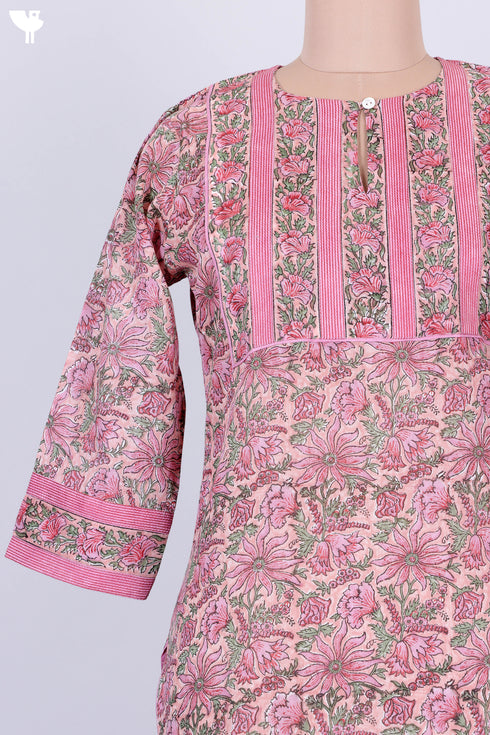 Mulmul Cotton Kurta and Kota Doria Dupatta In Floral Block Print