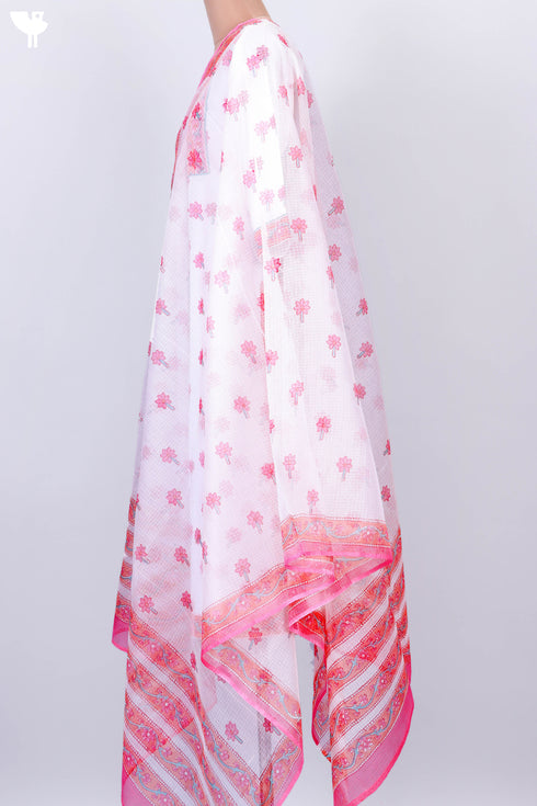 Cambric Cotton Kurta With Kota DoriaDupatta In Floral Block Print