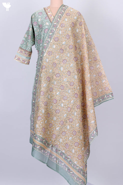 Chanderi Silk Kurta And Dupatta Set In Floral Block Print