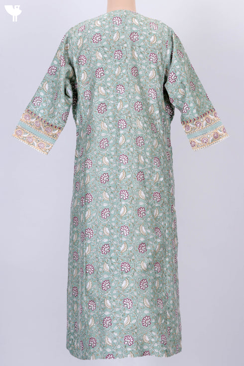 Chanderi Silk Kurta And Dupatta Set In Floral Block Print