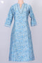Chanderi Silk Kurta With Dupatta In Steel Blue Floral Block Print