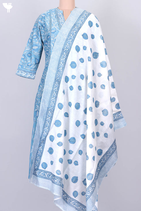 Chanderi Silk Kurta With Dupatta In Steel Blue Floral Block Print