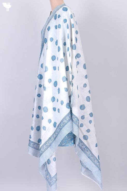 Chanderi Silk Kurta With Dupatta In Steel Blue Floral Block Print