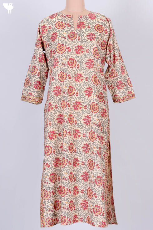 Terry Voile Kurta And Chiffon Dupatta Set In Floral Block Print