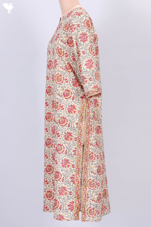 Terry Voile Kurta And Chiffon Dupatta Set In Floral Block Print