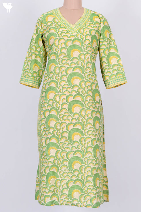 Terry Voile Kurta With Chiffon Dupatta In Block Print