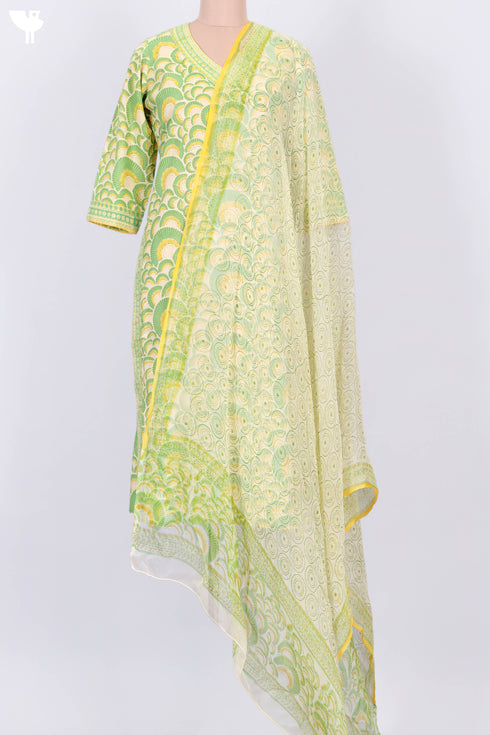 Terry Voile Kurta With Chiffon Dupatta In Block Print