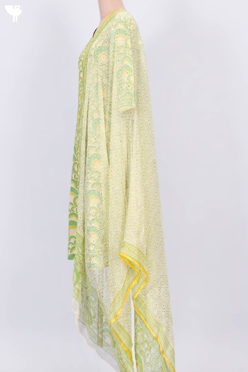 Terry Voile Kurta With Chiffon Dupatta In Block Print