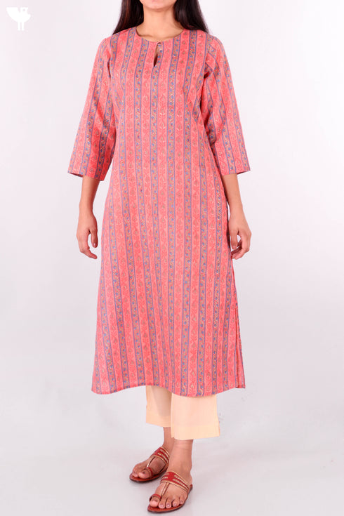 Terry Voile Kurta With Chiffon Dupatta In Block Print