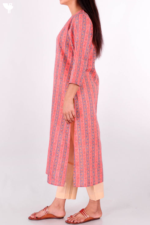 Terry Voile Kurta With Chiffon Dupatta In Block Print
