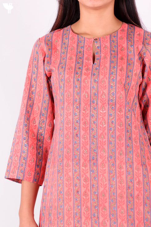 Terry Voile Kurta With Chiffon Dupatta In Block Print