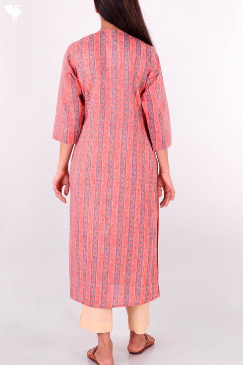 Terry Voile Kurta With Chiffon Dupatta In Block Print